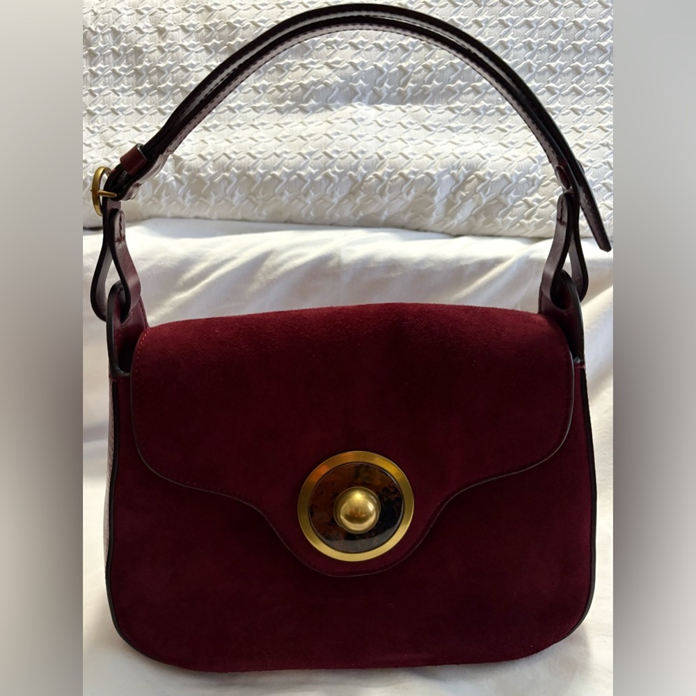 Tory Burch Runway Burgundy Suede Shoulder Bag